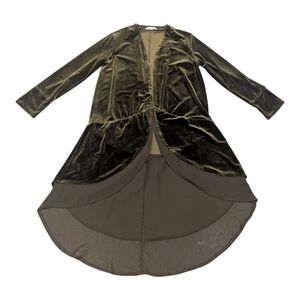 R. Vivimos Army Green Ruffled Asymmetrical Velvet Blazer Duster - Sz S 4/6